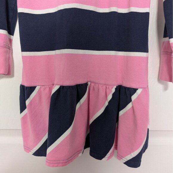 Ralph Lauren Stripe Rugby Polo Dress Girls Size Large Pink Navy Blue Embroidered - Picture 3 of 9